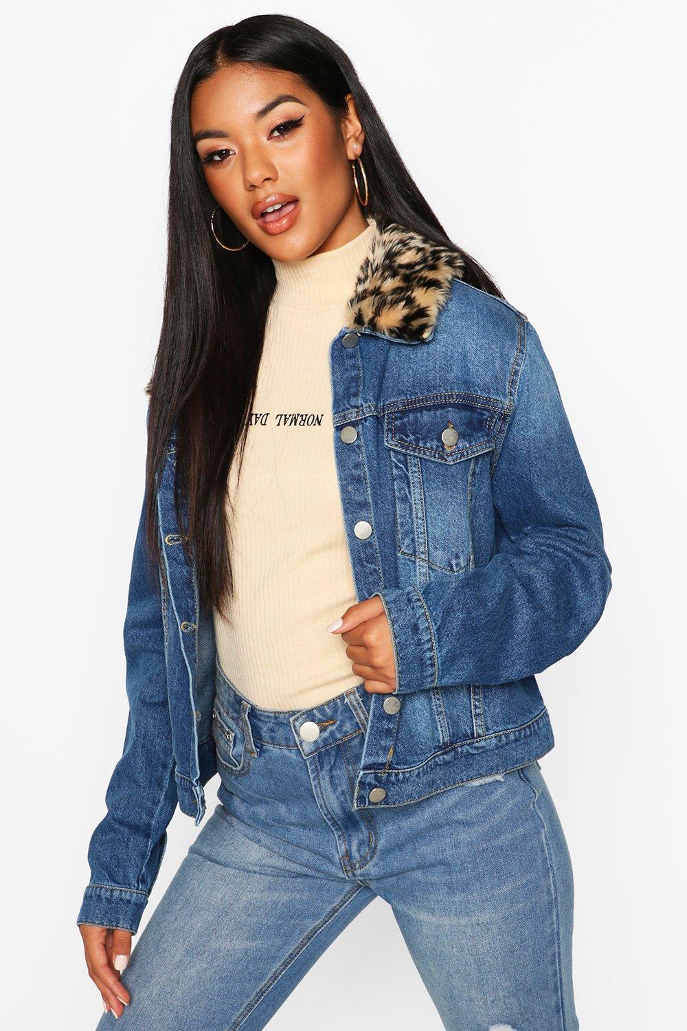 Jean jacket with sales leopard collar